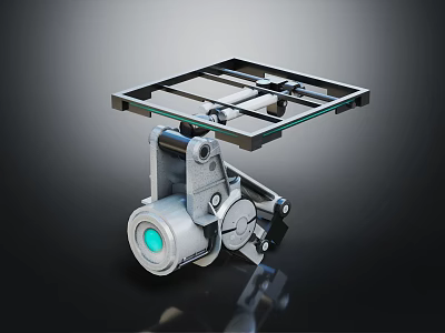 Industrial Equipment Rotating Platform With Metal Frame Glass Surface Gear Mechanism And Green Indicator 3d model