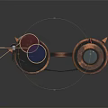 Steampunk Style Goggles With Copper Frames Blue Red Lenses And Leather Straps