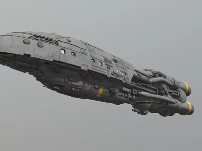 Sci Fi Fighter Jet With Gray Body Multiple Engines And Yellow Stripes 3d model