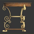 Round Wooden Table With Ornate Gold Metal Legs And Lower Shelf