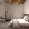 Traditional Hotel Guest Room With Wooden Beams Hanging Paintings Tea Table Sofa And Natural Light