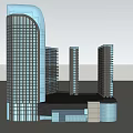 Modern Office Building With Two Connected Glass Curtain Wall Structures And Dome Top 3d model