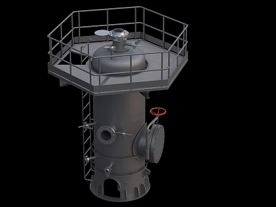 Heavy Duty Industrial Vertical Tank With Top Platform Guardrail Ladder And Pipeline Valve Connections 3d model