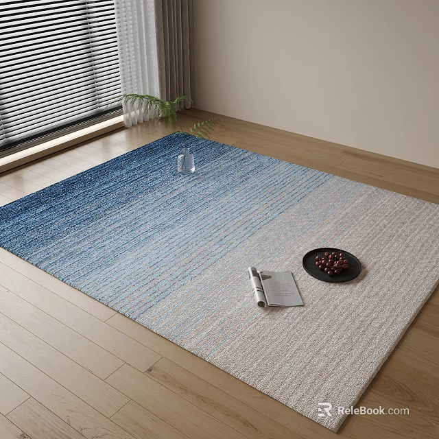 Square Blue Gradient Rug On Wooden Floor With Decor Pieces 3d model 