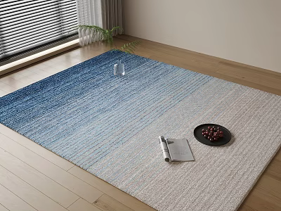 Square Blue Gradient Rug On Wooden Floor With Decor Pieces 3d model
