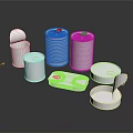 Multiple Silver Reflective Metal Cans for Food Storage in Various Shapes on Black Background