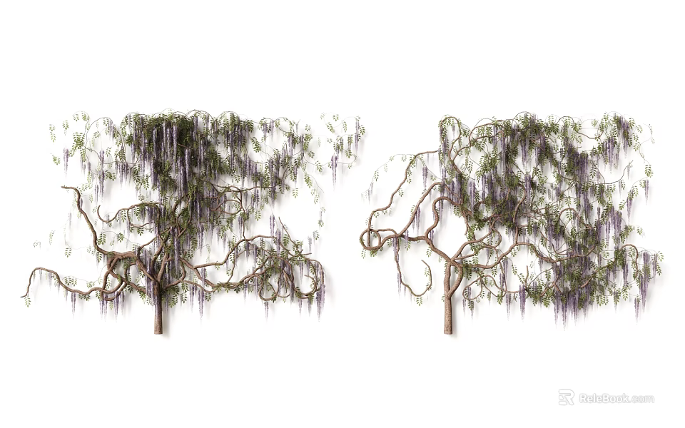 Wisteria Tree Wall Decor with Hanging Branches and Purple Flowers for Decorative Wall 3d model 