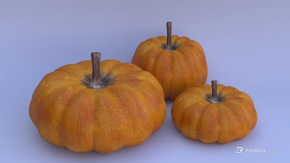 Fresh Orange Pumpkins in Various Sizes Displayed on Light Background 3d model 