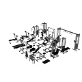 Diverse Sports Equipment Collection Featuring Weight Machines Dumbbells Treadmills And Exercise Benches
