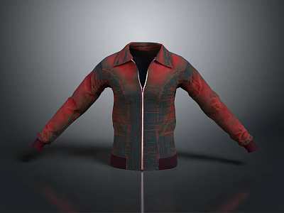 Red And Black Plaid Jacket With Zipper Closure And Long Sleeves Design 3d model