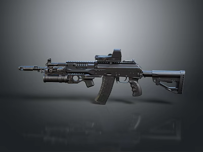 Tactical Black Rifle With Scope Magazine Tactical Rail And Adjustable Stock 3d model