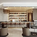 Modern Bar Interior With Wine Racks Bar Stools Hanging Lights And Seating Area