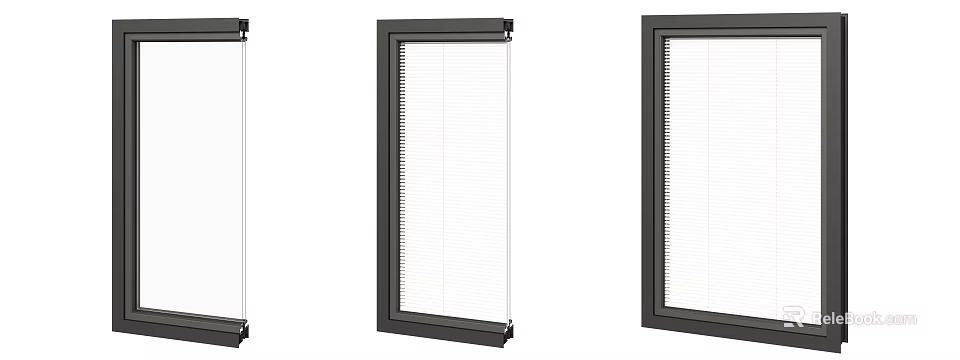 Modern Window Design With Black Frame And White Blinds For Home Interior Use 3d model 