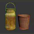 Rusty Old Metal Milk Can And Bucket For Daily Household Cleaning Supplies