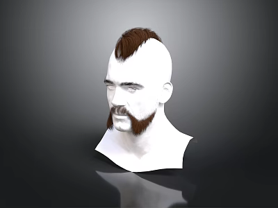 Realistic 3D Human Head Model Featuring Detailed Facial Features Brown Mohawk Hairstyle And Beard 3d model