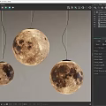 Three Textured Moon Surface Pendant Lights With Warm Glow Hanging On Gray Wall