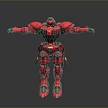 Detailed Red Mech Robot Game Movie Character With Outstretched Arms And Mechanical Design