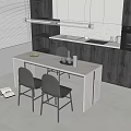 Modern Minimalist Dining Table Set With Four Chairs Light Countertop And Kitchen Cabinets 3d model