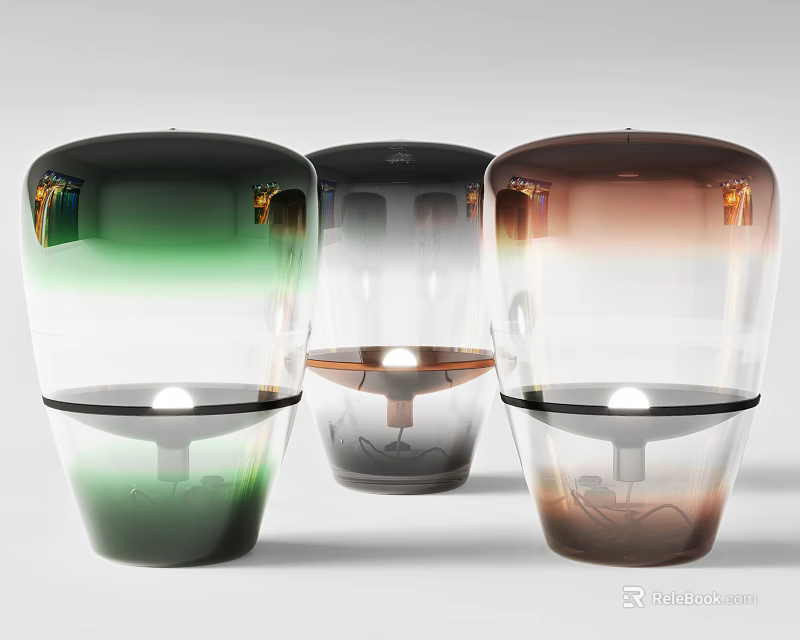 Modern Gradient Glass Table Lamps With Green Transparent Brown Designs And Light Source 3d model 