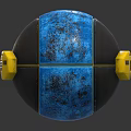 Blue And Black Sphere With Yellow Handles And Glossy Finish