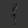 Futuristic Sci Fi Warrior Character In Mechanical Armor With Multi Arm Design And Weapon 3d model