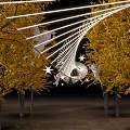 Art Installation With White Line Structure Star Decorations And Angel Sculptures Among Yellow Trees