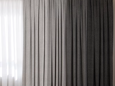 Modern Double Layer Gray Fabric Curtains With Sheer And Light Blocking Pleated Design 3d model
