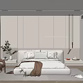 Modern Bedroom Interior Design With Neutral Tones Bedhead Panel Linear Light And Accent Chair 3d model