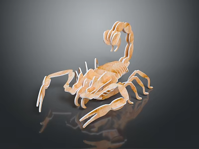 Wooden Reptile Scorpion 3D Model With Reflection On Dark Background 3d model