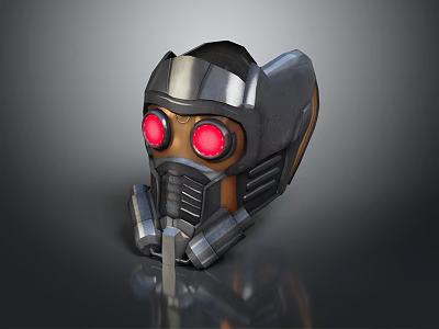Futuristic Metallic Helmet With Red Glowing Eyes And Detailed SciFi Design 3d model
