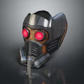 Futuristic Metallic Helmet With Red Glowing Eyes And Detailed SciFi Design