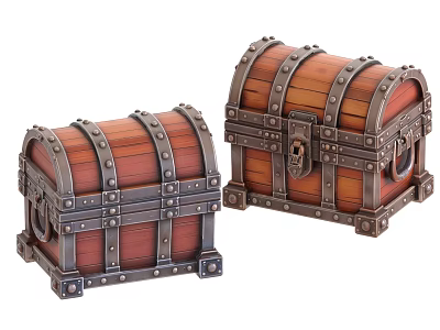 Vintage Wooden Treasure Chests With Metal Straps Rivets And Two Sizes 3d model