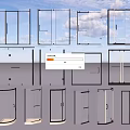 Transparent Glass Doors in Various Styles Against Blue Sky Background