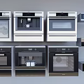 Modern Kitchen Appliances Display With White Black Ovens Microwaves And Coffee Makers