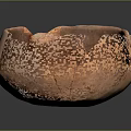 Ancient Cracked Clay Bowl With Textured Surface And Brown Beige Color On Dark Background