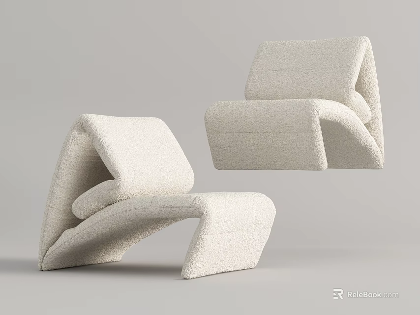 Modern Light Colored Bouclé Fabric Single Sofa With Curved Backrest And Contemporary Style Design 3d model 