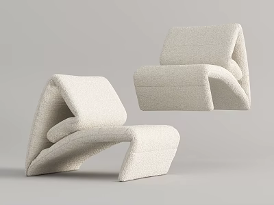 Modern Light Colored Bouclé Fabric Single Sofa With Curved Backrest And Contemporary Style Design 3d model