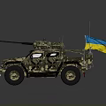 Armored Military Off Road Vehicle With Camouflage Paint And Blue Yellow Flag