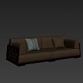 Brown Leather Two Seater Sofa With Striped Solid Pillows Wooden Armrest And Gray Wall Interior 3d model