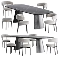 Modern Dining Table Set with Marble Top Metal Legs and Upholstered Chairs