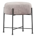 Stylish Blue Velvet Ottoman With Stitched Details And Black Metal Legs