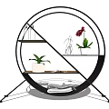 Round Storage Shelving Unit With Black Metal Frame And Wooden Plant Display Shelves