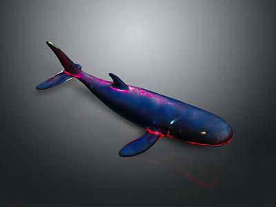 Glowing Dark Blue Whale Aquatic Animal with Purple Red Light Effects on Gray Background 3d model