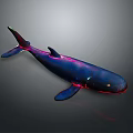 Glowing Dark Blue Whale Aquatic Animal with Purple Red Light Effects on Gray Background