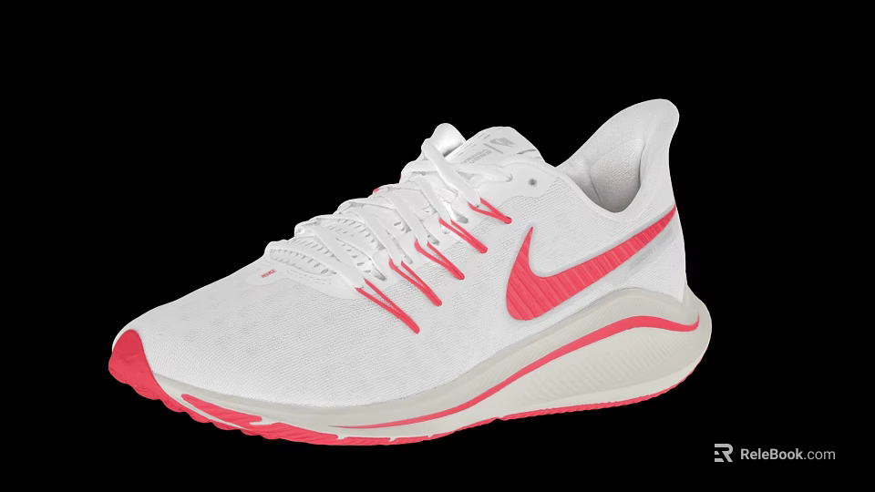 White And Pink Nike Running Shoes With Pink Swoosh And Colored Sole 3d model 