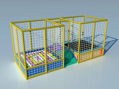 Indoor Kids Play Sports Equipment With Yellow Frame Mesh Fence And Colorful Mat 3d model