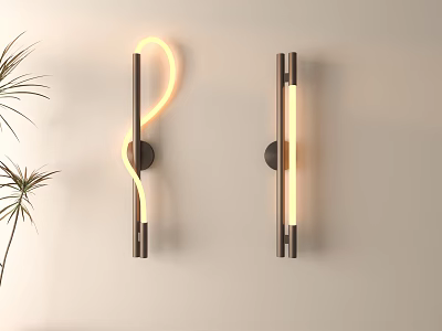 Modern Wall Lamps With Yellow Lighting Black Metal Frames And Plant Mounted On Wall 3d model