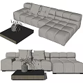 Modern Sectional Sofa Light Gray Fabric with Multiple Square Cushions and Black Coffee Table 3d model