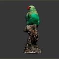 Green Parrot With Red Beak Perched On Tree Stump Decorative Statue