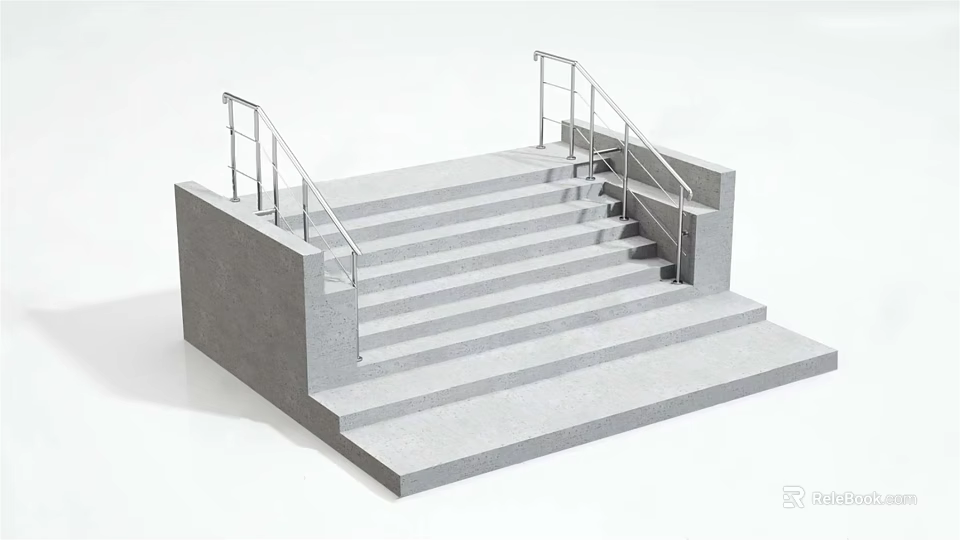 Modern Concrete Stairs With Metal Railings And Wide Steps Design Structure 3d model 